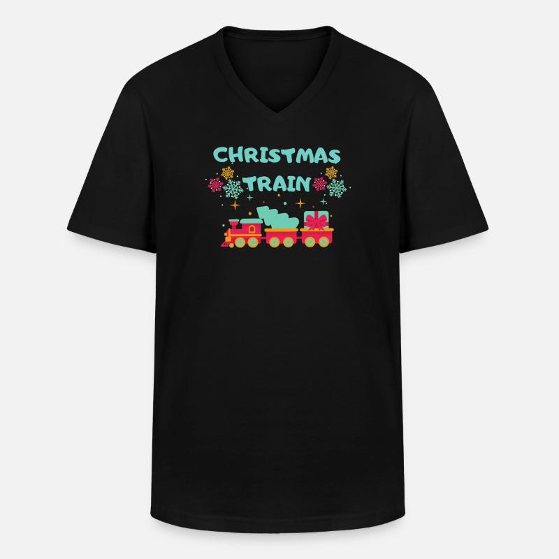 Christmas Train - Männer-T-Shirt mit V-Ausschnitt - Schwarz