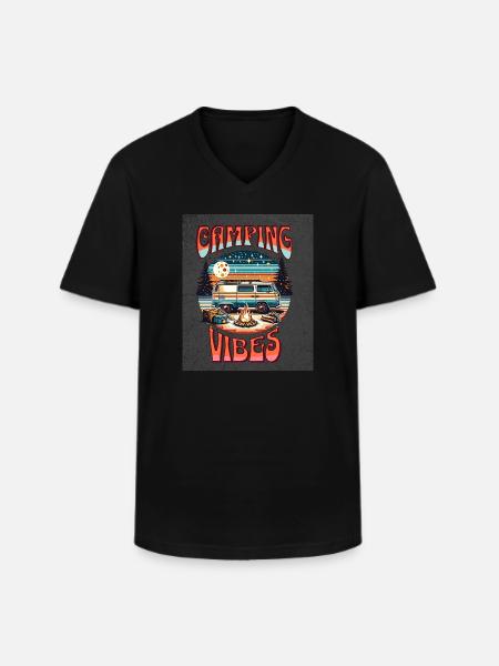 Retro Camper Vibes by Campfire - Men's V-Neck T-Shirt - black