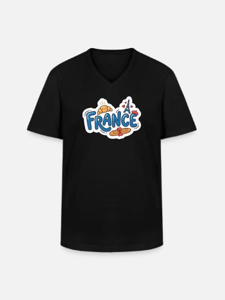 Sticker France Kawaii Croissant Paris - Men's V-Neck T-Shirt - black