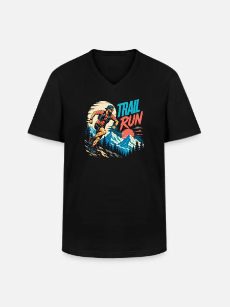 Trailrun - Männer-T-Shirt mit V-Ausschnitt - Schwarz