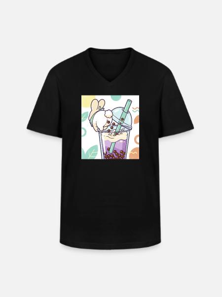 Cute Bunny Funny Boba Bubble Tea - Men's V-Neck T-Shirt - black