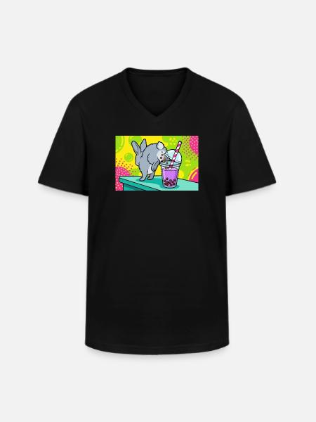 Cute Bunny Funny Boba Bubble Tea - Men's V-Neck T-Shirt - black