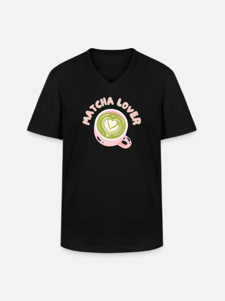 Matcha Lover Cup Heart Latte - Men's V-Neck T-Shirt - black