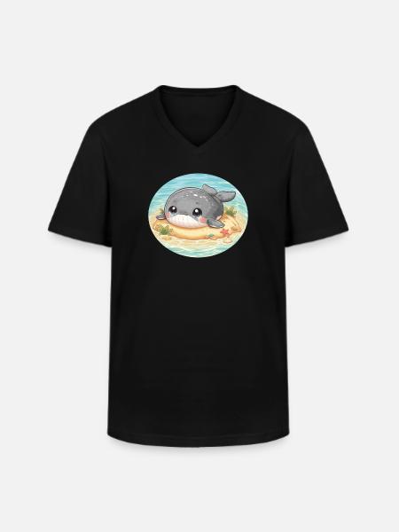 Wal auf Sandbank im Meer - Männer-T-Shirt mit V-Ausschnitt - Schwarz