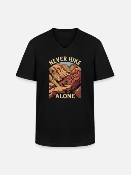 Mountains - Never Hike Alone - Men's V-Neck T-Shirt - black
