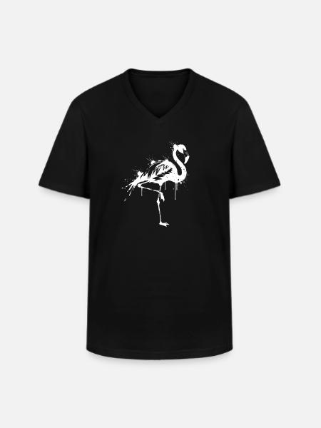 Flamingo Schwarz-Weiß-Spritzer - Männer-T-Shirt mit V-Ausschnitt - Schwarz