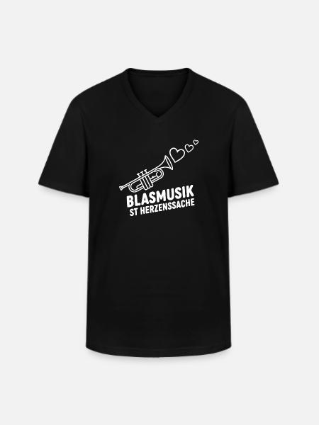 Blasmusik Herzensache – Trompete Musikant Design - Männer-T-Shirt mit V-Ausschnitt - Schwarz