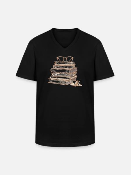 Stack of books with glasses - Men's V-Neck T-Shirt - black