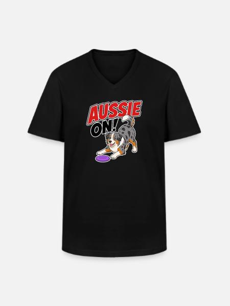 Aussie On! Playful Frisb Dog - Men's V-Neck T-Shirt - black