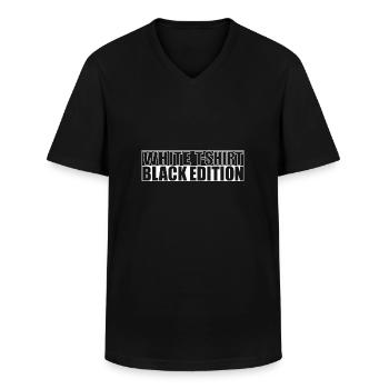 White T-shirt Black Edition - Männer-T-Shirt mit V-Ausschnitt - Schwarz - Vorne - AI Model Male 178 dark (178cm)