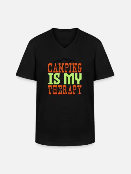 Camping is my therapy - Men's V-Neck T-Shirt - black