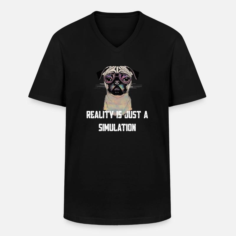Mops Glitch - Männer-T-Shirt mit V-Ausschnitt - Schwarz