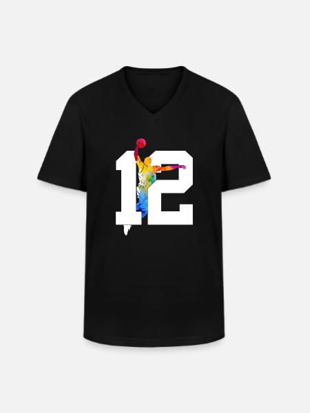 NUMBER 12 BASKETBALL 12TH BIRTHDAY - Men's V-Neck T-Shirt - black