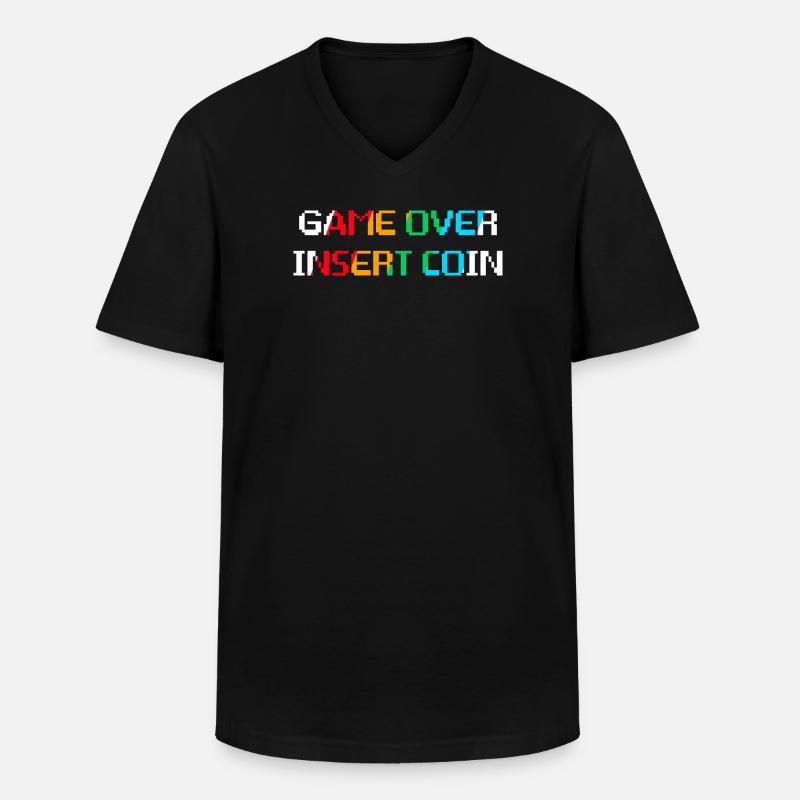 Game Over Münze einwerfen (dunkel) - Männer-T-Shirt mit V-Ausschnitt - Schwarz