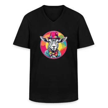 Ziege mit Sakko, Schleife und Hut im Farbkreis - Männer-T-Shirt mit V-Ausschnitt - Schwarz - Vorne - AI Model Male 178 dark (178cm)