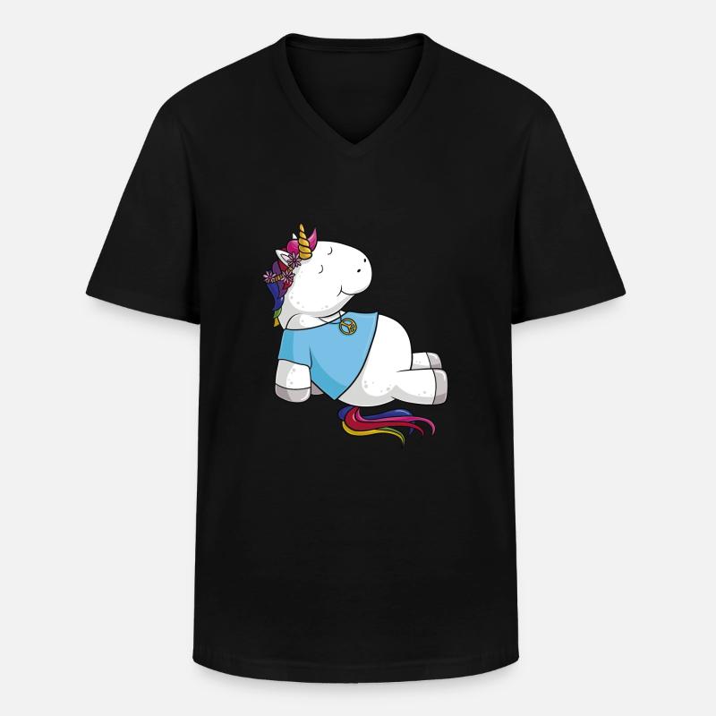 Hippie Einhorn Comic - Männer-T-Shirt mit V-Ausschnitt - Schwarz
