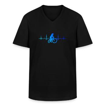 Mountain Bike Men Women Cycling Mountain Bikers - Men's V-Neck T-Shirt - black - Front - AI Model Male 178 dark (178cm)