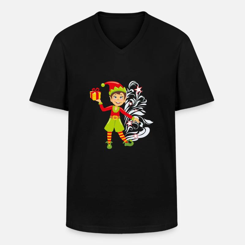 Glückliche Elfe mit einem Geschenk - Männer-T-Shirt mit V-Ausschnitt - Schwarz