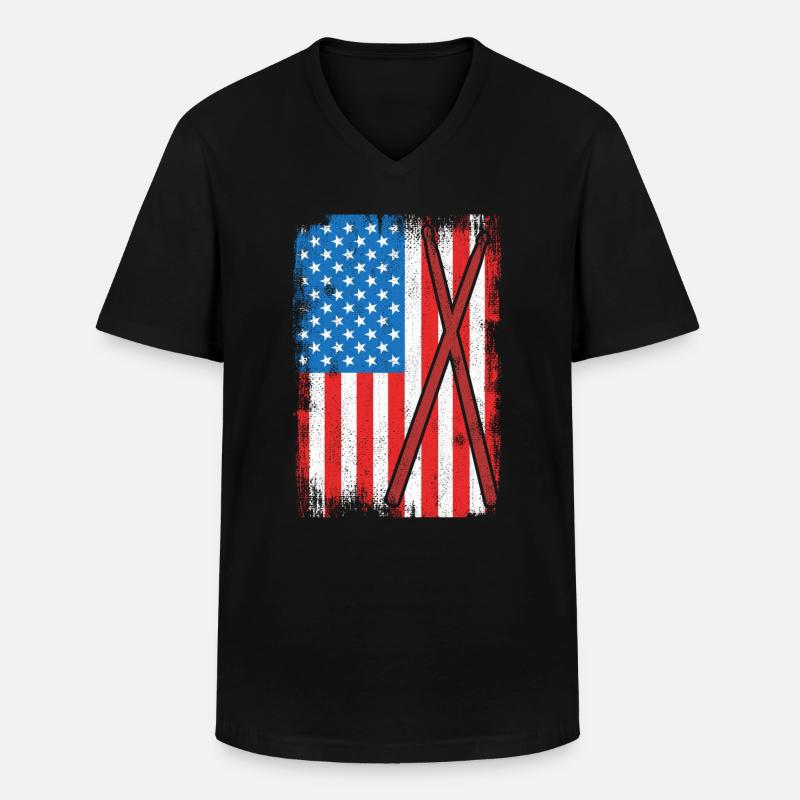 USA Schlagzeug - Männer-T-Shirt mit V-Ausschnitt - Schwarz