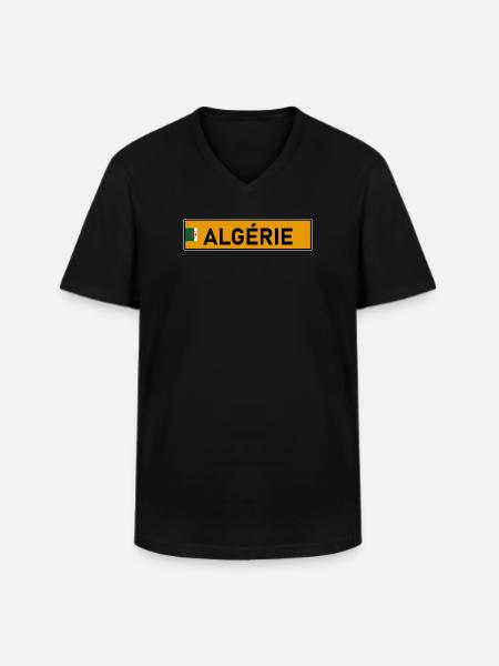 Plaque d'immatriculation Algérie Jaune - T-shirt col V Homme - noir