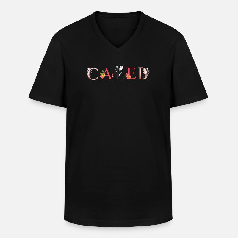 CALEB Namenskunst mit gestickten Blumen - Männer-T-Shirt mit V-Ausschnitt - Schwarz