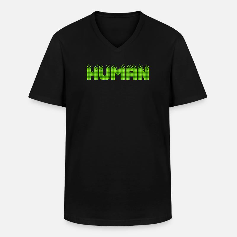 HUMAN Neon Pixel Glitch - Männer-T-Shirt mit V-Ausschnitt - Schwarz