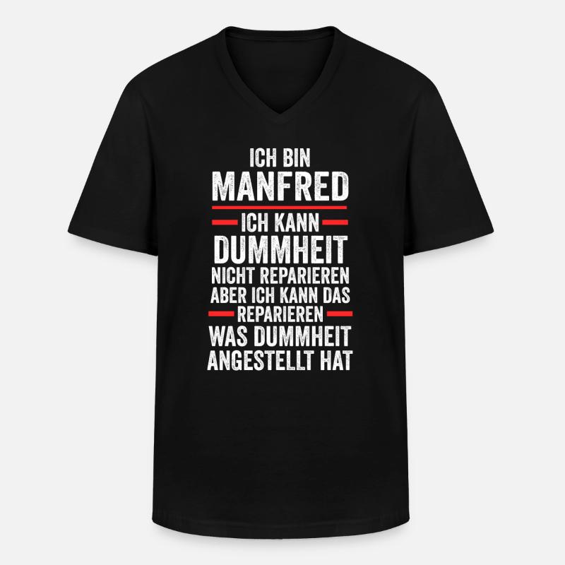 Manfred - Männer-T-Shirt mit V-Ausschnitt - Schwarz