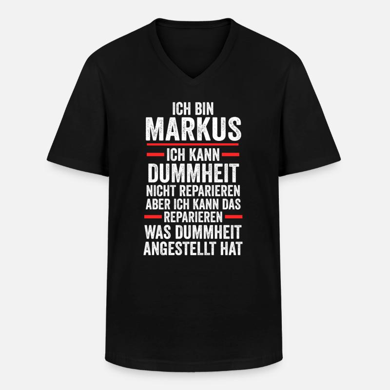 Markus - Männer-T-Shirt mit V-Ausschnitt - Schwarz