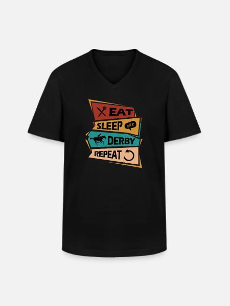 Manger Dormir Chevaux de course Répéter Cavalier Cheval - T-shirt col V Homme - noir