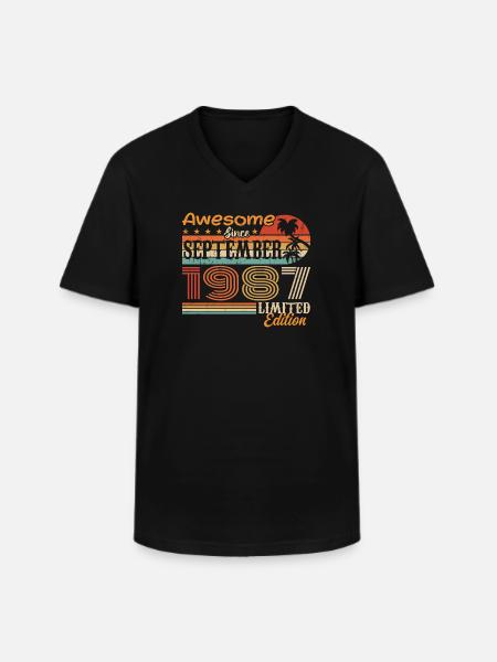 September 1987 - Birthday 1987 September - Men's V-Neck T-Shirt - black