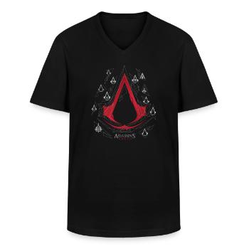 Assassin's Creed Rotes Logo Mit Symbolen - Männer-T-Shirt mit V-Ausschnitt - Schwarz - Vorne - AI Model Male 178 dark (178cm)