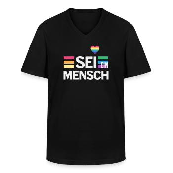 SEI EIN MENSCH - Statement für mehr Menschlichkeit - Männer-T-Shirt mit V-Ausschnitt - Schwarz - Vorne - AI Model Male 178 dark (178cm)