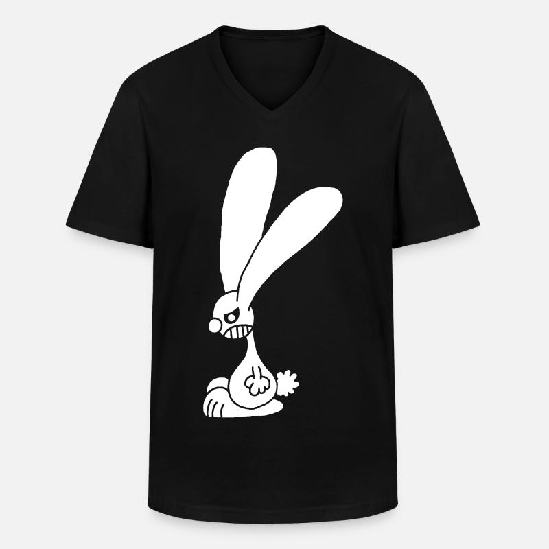 Grumpy White Rabbit - Men's V-Neck T-Shirt - black