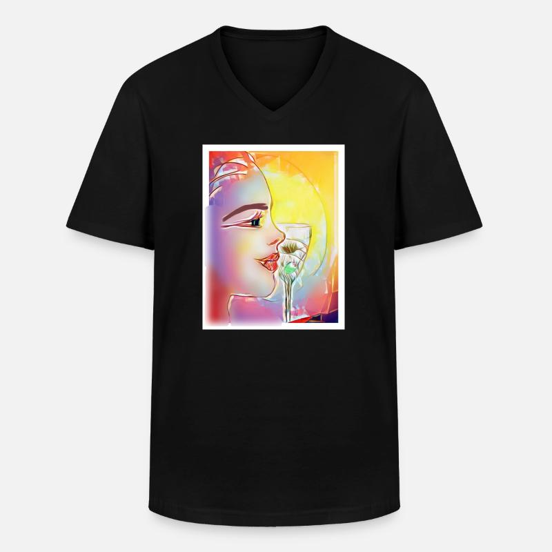 Farbenfrohes Profil-Schlürfen - Männer-T-Shirt mit V-Ausschnitt - Schwarz