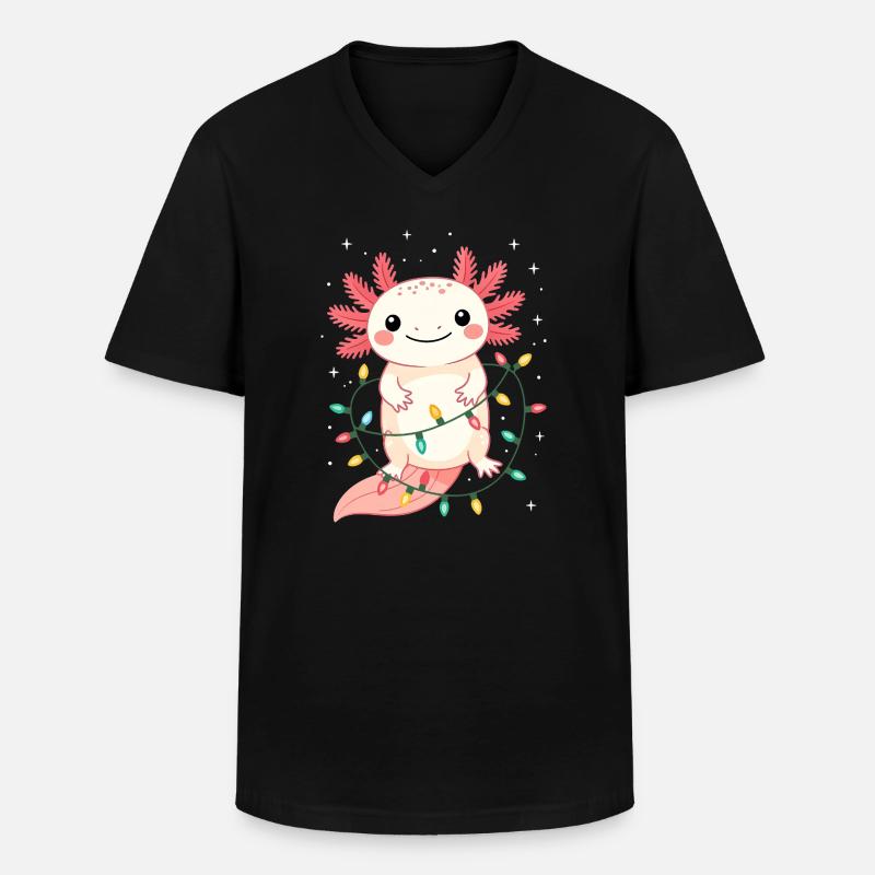 Pull de Noël Axolotl Drôle Mignon - T-shirt col V Homme - noir