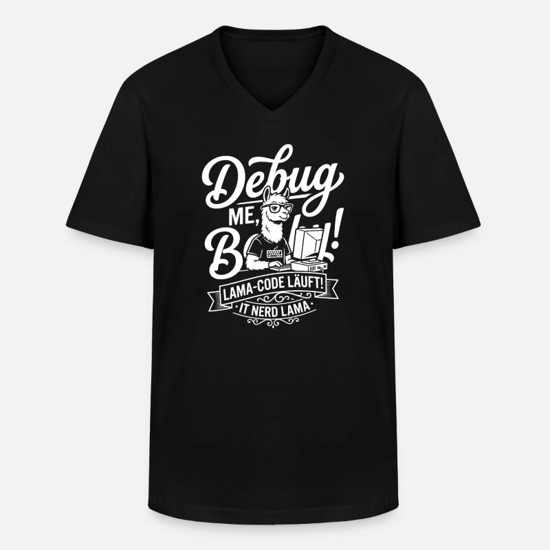 Lama Code Debug Design - Männer-T-Shirt mit V-Ausschnitt - Schwarz
