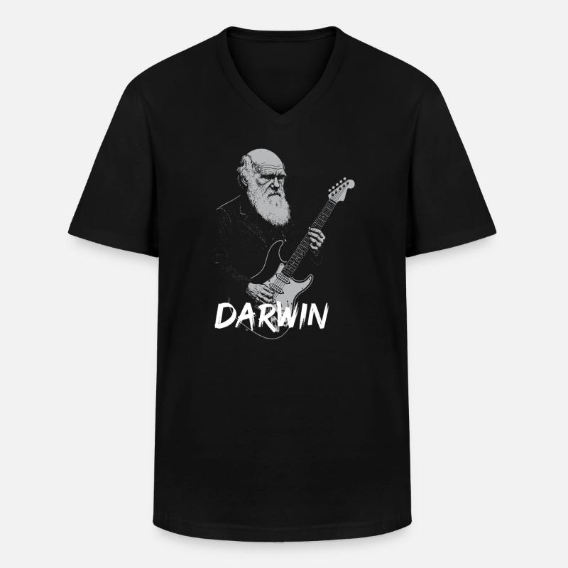 Darwin jouant de la guitare Evolution - T-shirt col V Homme - noir