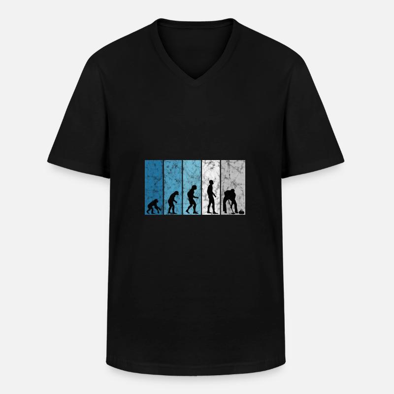 Eis Curling Curler Eisstockschießen Evolution - Männer-T-Shirt mit V-Ausschnitt - Schwarz