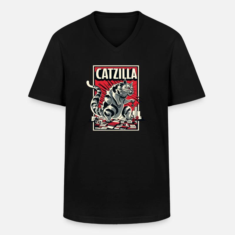Catzilla als nächstes - Männer-T-Shirt mit V-Ausschnitt - Schwarz