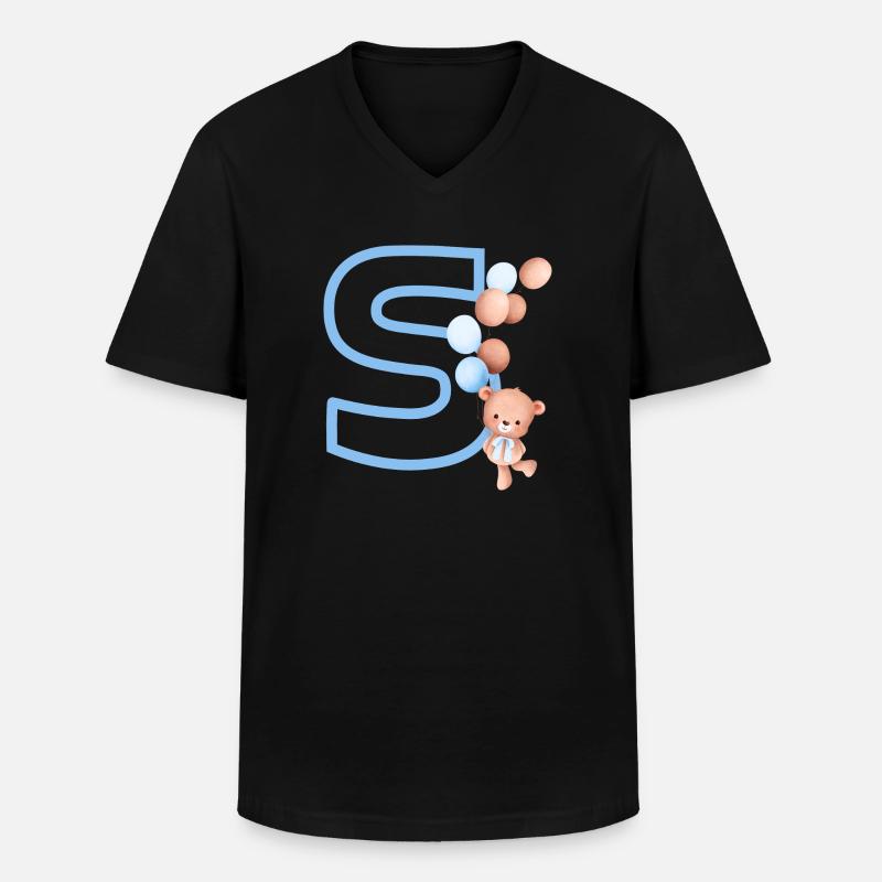 Blauer Buchstabe Bär - Männer-T-Shirt mit V-Ausschnitt - Schwarz