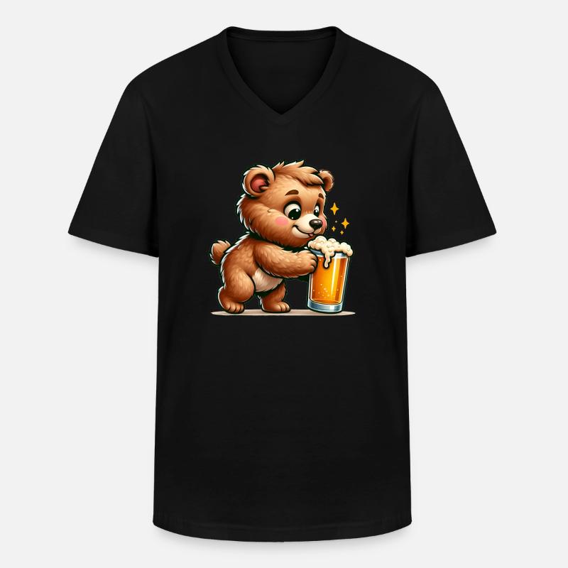 Cute Bear Drinking Beer - Männer-T-Shirt mit V-Ausschnitt - Schwarz