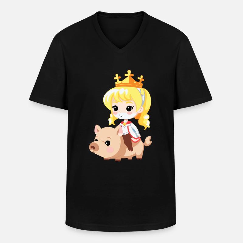Prinzessin Schwein Märchen - Männer-T-Shirt mit V-Ausschnitt - Schwarz
