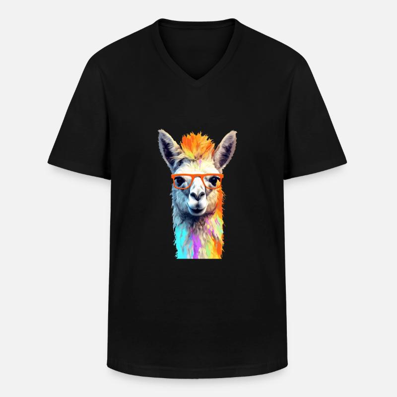 Lama - Männer-T-Shirt mit V-Ausschnitt - Schwarz