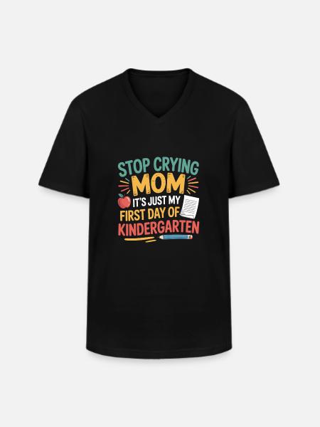 Stop med at græde mor Første dag i børnehaven Børn Par - Klassisk herre T-shirt med V-udskæring - sort