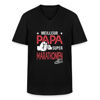 marathon Super papa meilleur marathonien running - T-shirt col V Homme - noir - Devant - AI Model Male 178 dark (178cm)