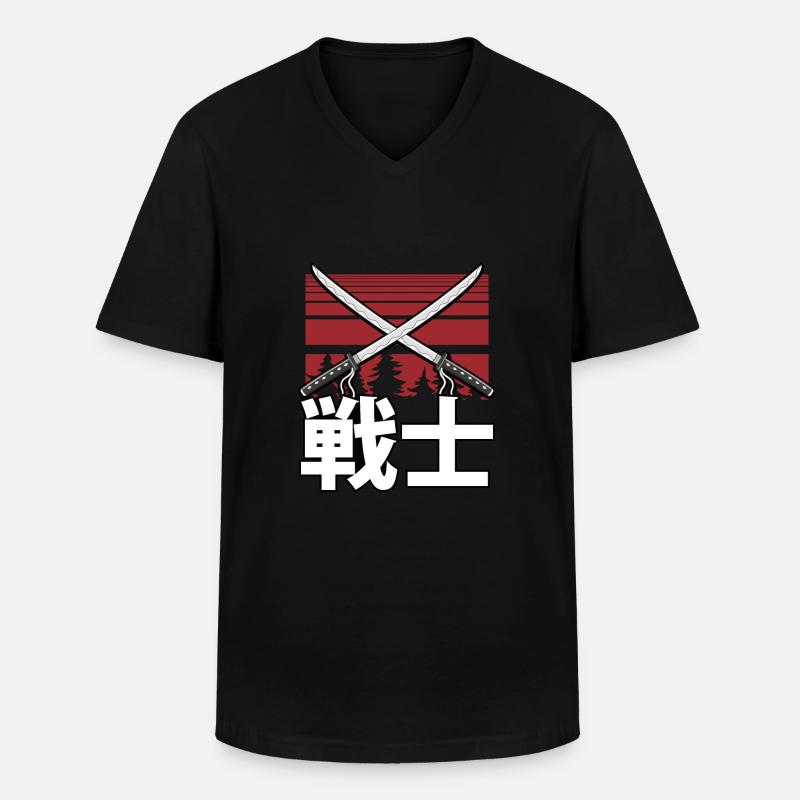 Zwei Samurai krieger katana - Männer-T-Shirt mit V-Ausschnitt - Schwarz