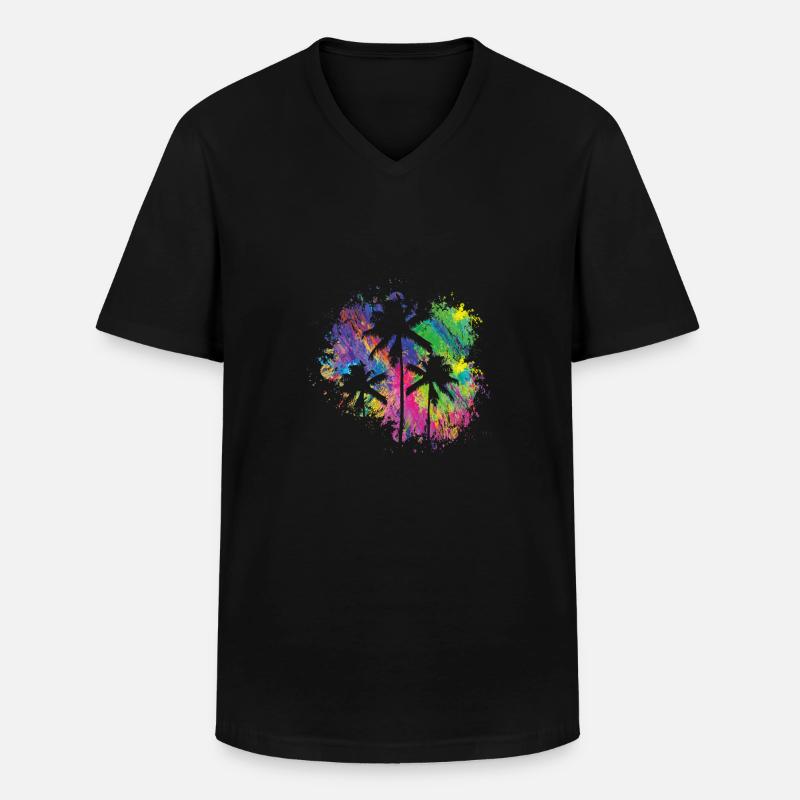 Sommerpalmen Bunt - Männer-T-Shirt mit V-Ausschnitt - Schwarz