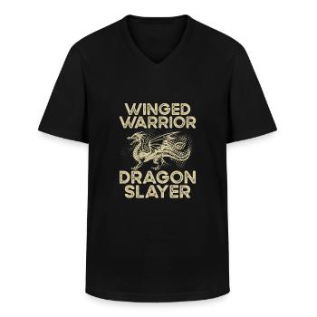 Winged Warrior Dragon Slayer - Men's V-Neck T-Shirt - black - Front - AI Model Male 178 dark (178cm)
