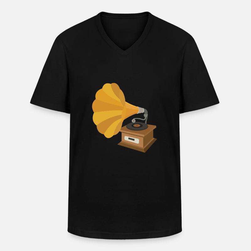 Grammophon - Männer-T-Shirt mit V-Ausschnitt - Schwarz