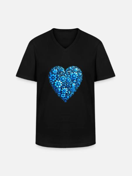 blue heart - Men's V-Neck T-Shirt - black